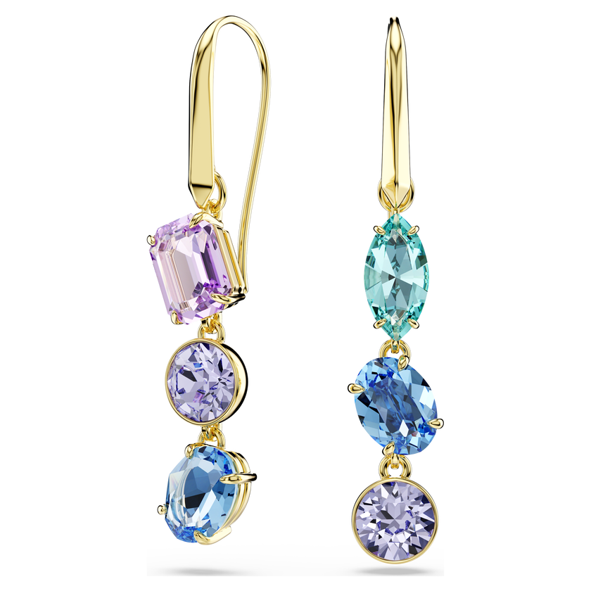 swarovski أقراط متدلية gema، تصميم غير متماثل، قطع متنوع، ألوان متعددة، طلاء باللون الذهبي