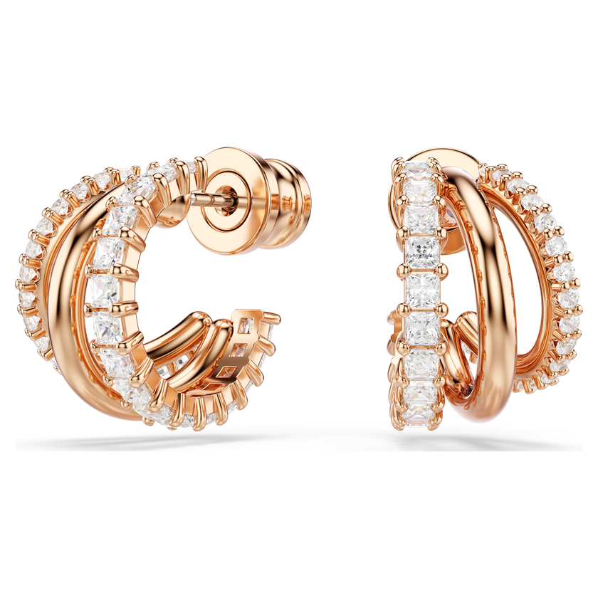 swarovski أقراط حلقية hyperbola، قطع متنوع، صغير، لون أبيض، طلاء باللون الذهبي الوردي
