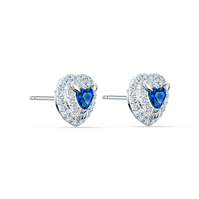 swarovski أقراط دبوسية one، على شكل قلب، لون أزرق، طلاء روديوم