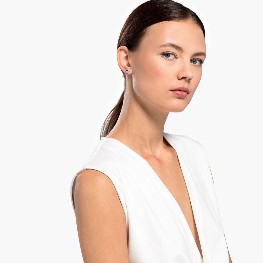 swarovski أقراط دبوسية one، على شكل قلب، لون أزرق، طلاء روديوم