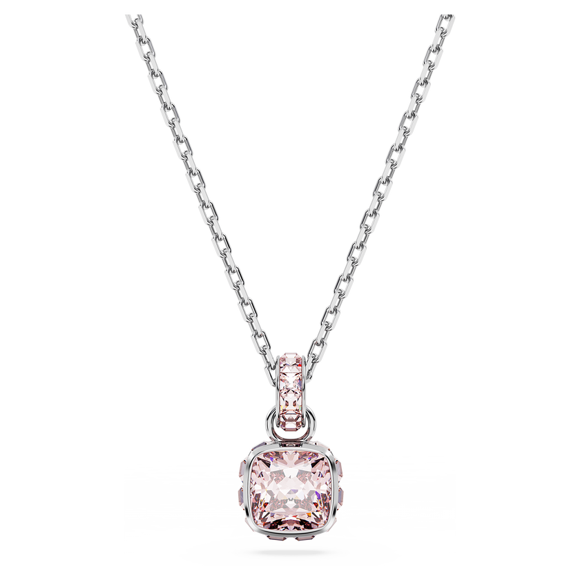 swarovski قلادة birthstone، قطع مربع، يونيو، لون وردي، طلاء روديوم