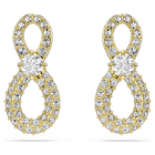 swarovski أقراط دبوسية hyperbola، قطع مُستدير، ترصيع بافيه، شكل لا نهاية، لون أبيض، لمسة نهائية من الذهب عيار 18 قيراط