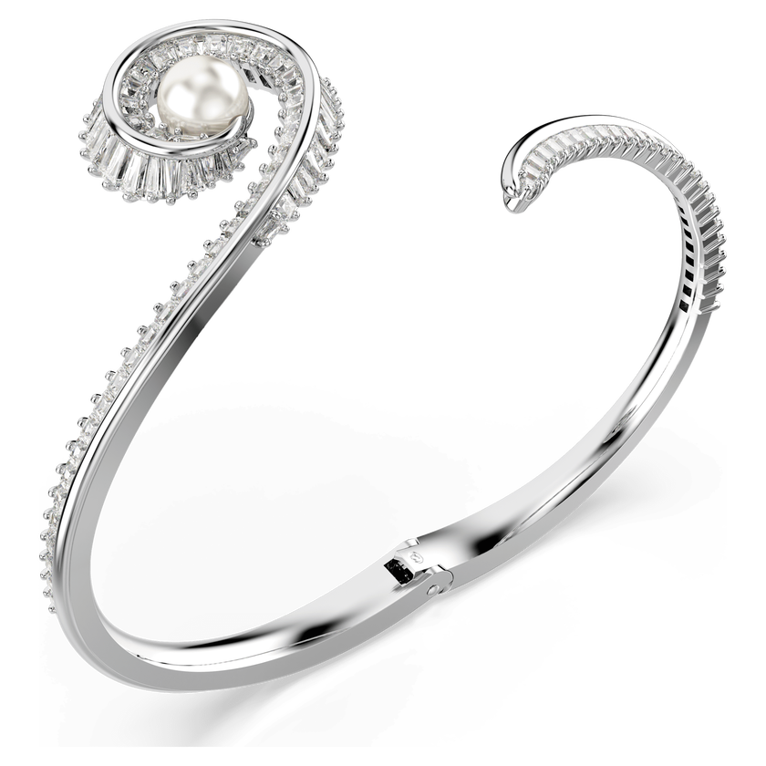 سوار ariana grande x swarovski، لؤلؤة كريستال، قطع باغيت، لون أبيض، طلاء روديوم