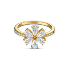 خاتم على شكل وردة من مجموعة النباتات، أبيض اللون، مطلي باللون الذهبي