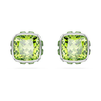 swarovski أقراط دبوسية birthstone، قطع مربع، شهر أغسطس، لون أخضر، طلاء روديوم