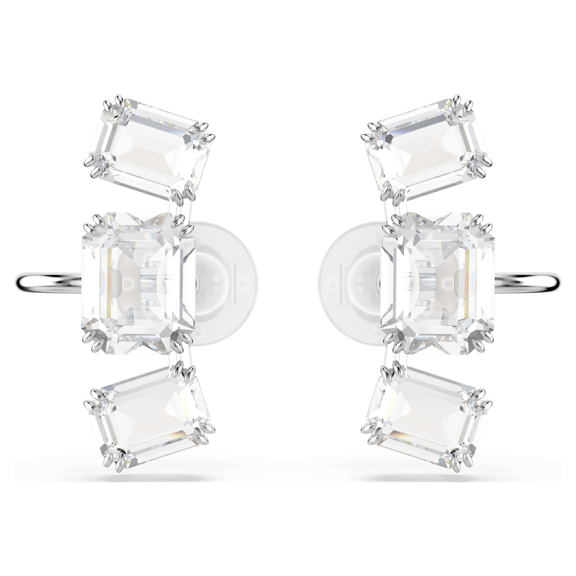swarovski أقراط بمشبك millenia، قطع مثمن، لون أبيض، طلاء روديوم