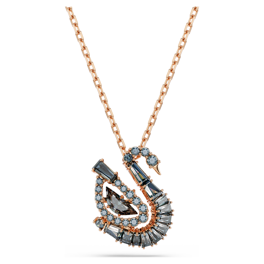 swarovski قلادة swan، قطع متنوع، شكل بجعة، لون أسود، لمسة نهائية من الذهب الوردي عيار 18 قيراط