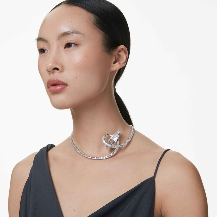 swarovski عقد شوكر matrix، قطع باغيت، لون أبيض، طلاء روديوم