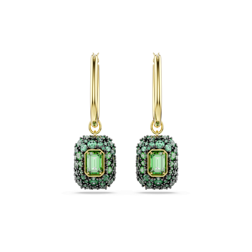 swarovski أقراط متدلية sublima، قطع مُثَمَّن، لون أخضر، لمسة نهائية من الذهب عيار 18 قيراط