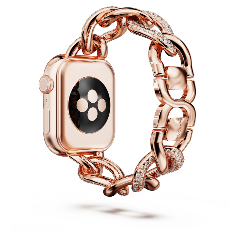 swarovski حزام سلسلة، متوافق مع ساعة apple   مقاس 40 مم و41 مم، لون ذهبي وردي، لمسة نهائية بلون ذهبي وردي