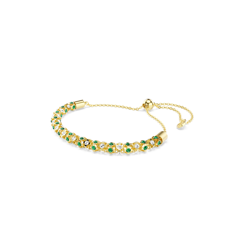 swarovski dextera bracelet  round cut  green  gold tone finish
