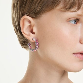 swarovski gema hoop earrings  pink  rhodium plated