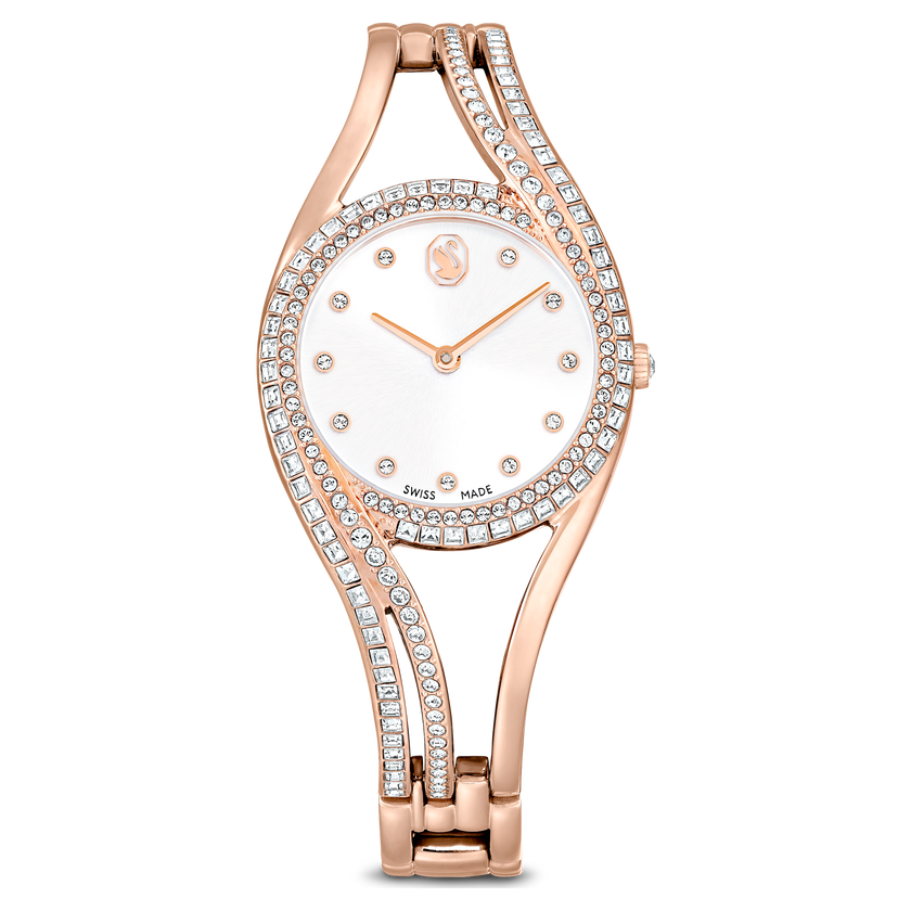 swarovski ساعة hyperbola bangle، سويسرية الصنع، سوار معدن، طلاء ذهبي وردي، لمسة نهائية باللون الذهبي الوردي