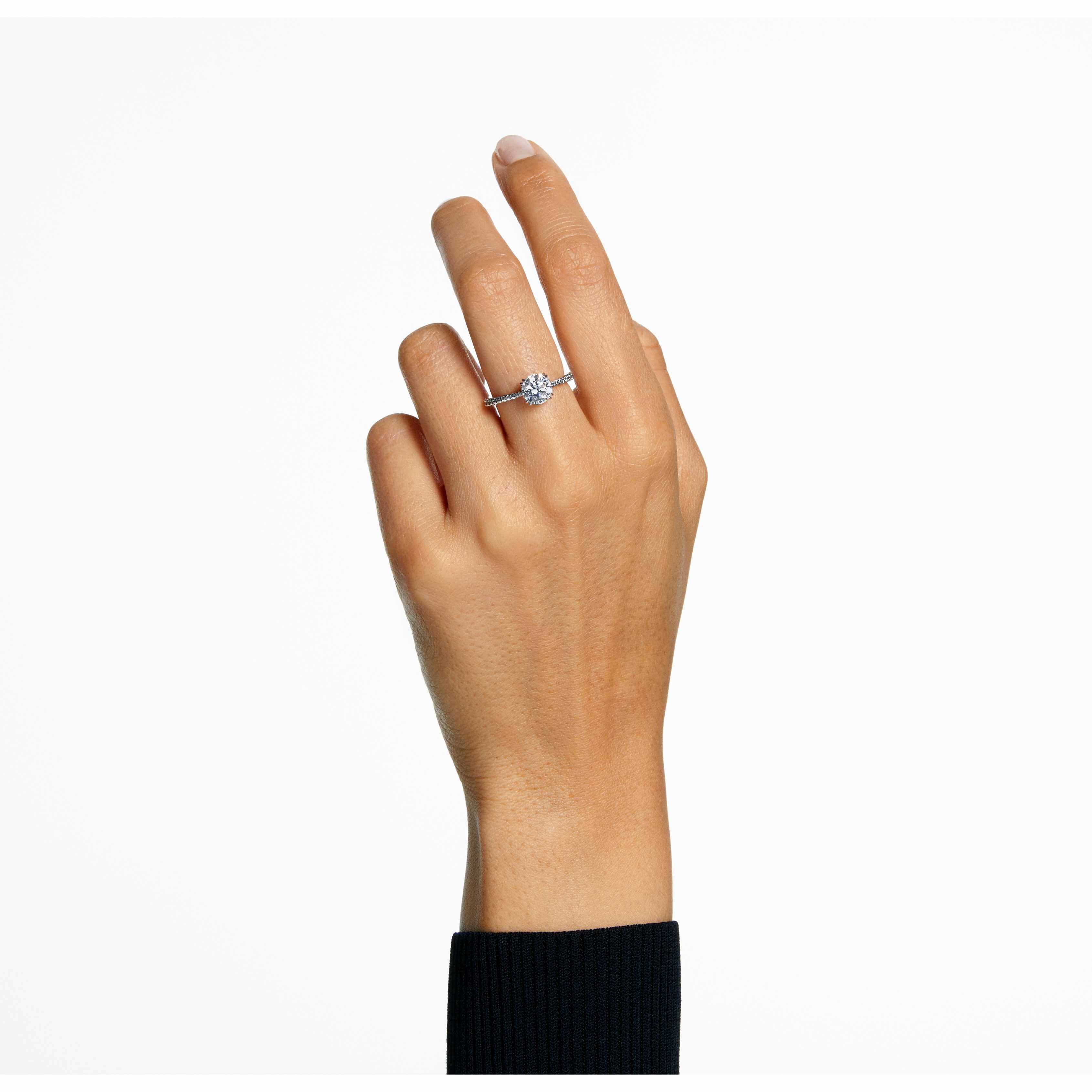 swarovski خاتم كوكتيل stilla، قطع مستدير، كريستالات متراصة، لون أبيض، طلاء روديوم