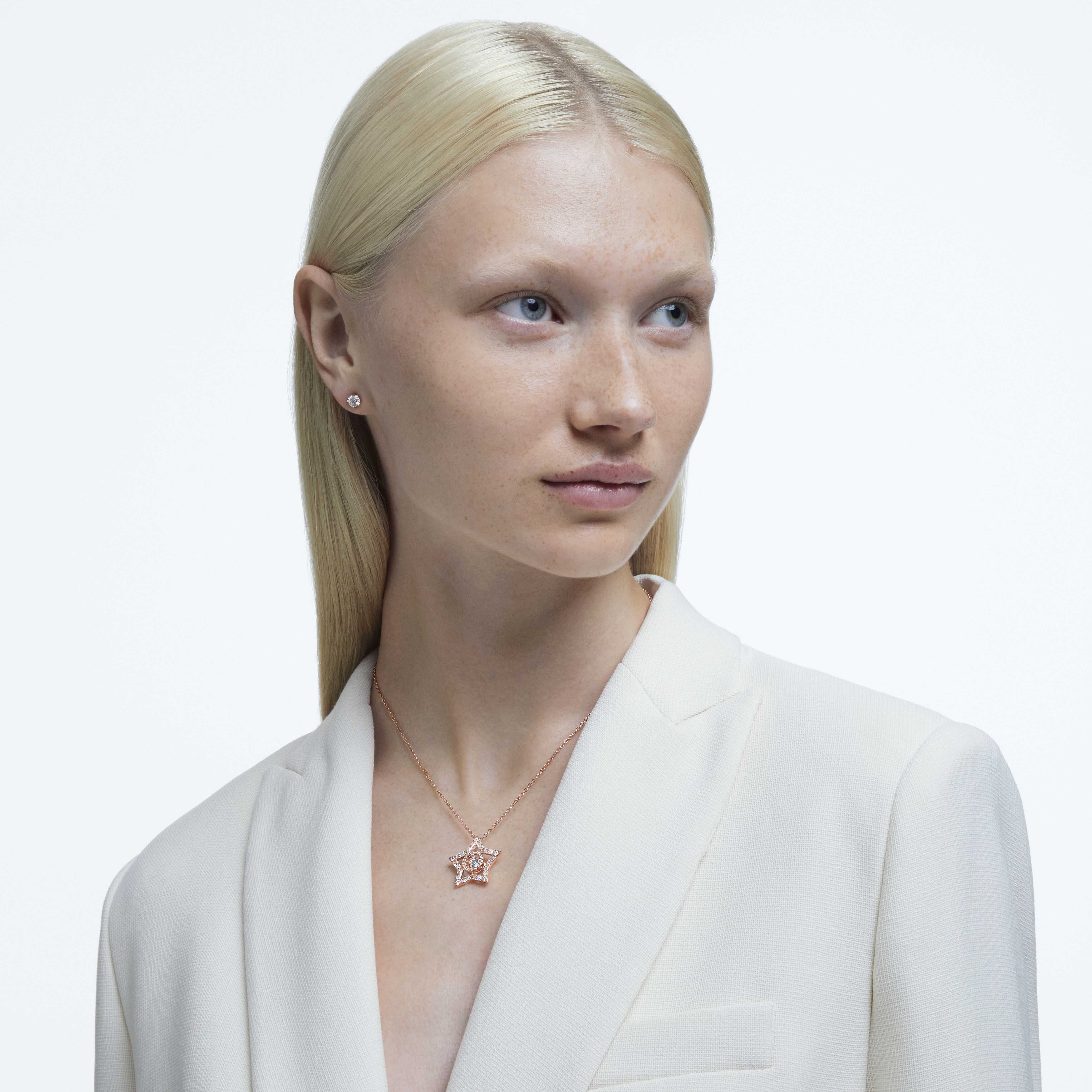 swarovski طقم stella، لون أبيض، طلاء ذهبي وردي