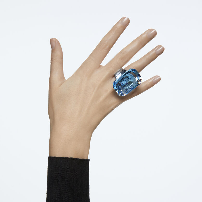 Lucent cocktail ring, Oversized crystal, Blue