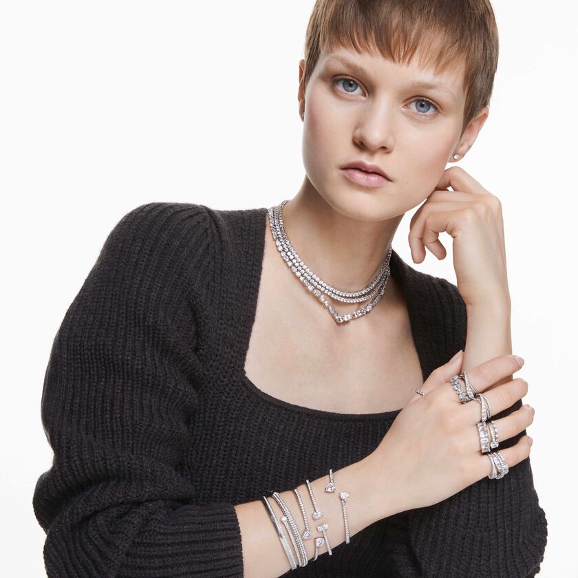 swarovski خاتم hyperbola، قطع مختلط، لون أبيض، طلاء روديوم