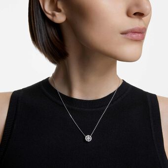 swarovski عقد una، قطع مُستدير، لون أبيض، طلاء روديوم