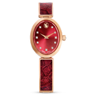 ساعة يد Crystal Rock Oval، صناعة سويسرية، سوار معدني، لون أحمر، لمسة نهائية بلون ذهبي وردي