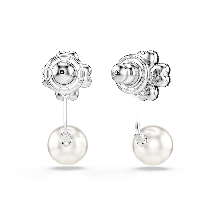 swarovski أقراط latisha، أحجار كريستال صغيرة متراصة، شكل زهرة برسيم، لون أسود، لمسة نهائية من معادن مختلطة