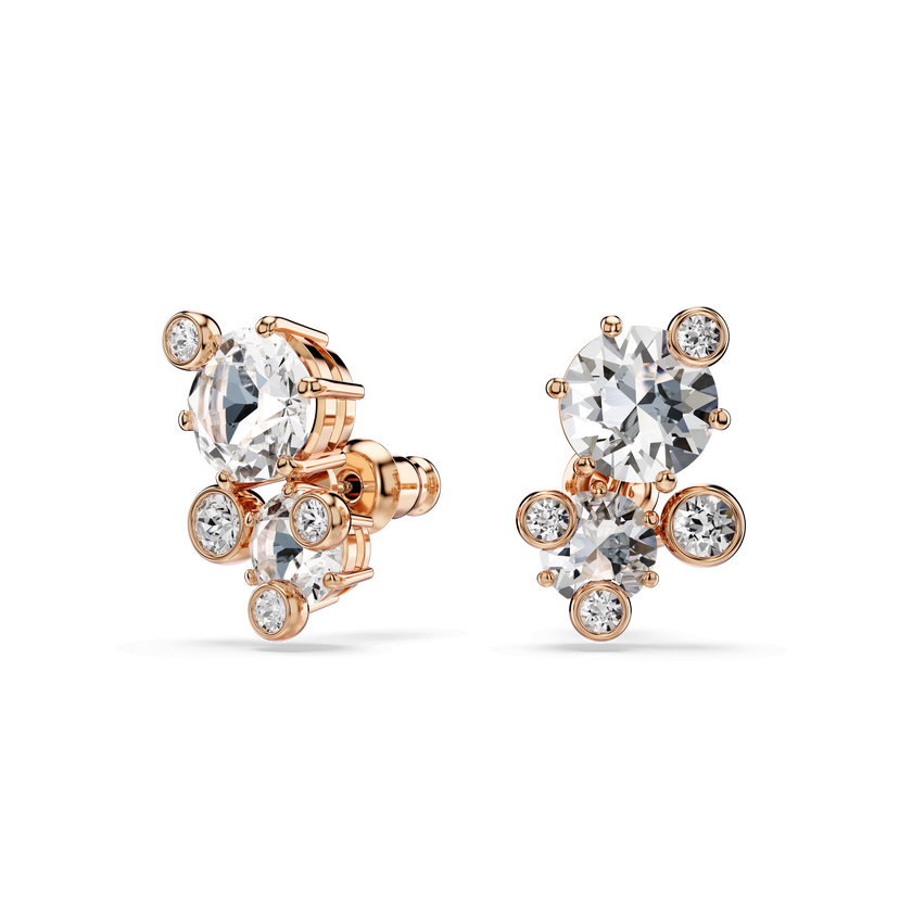 swarovski أقراط دبوسية constella، قطع مُستدير، لون أبيض، لمسة نهائية من الذهب الوردي عيار 18 قيراط
