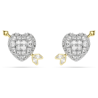 swarovski أقراط دبوسية idyllia، قطع متنوع، شكل قلب وسهم، لون أبيض، لمسة نهائية من معادن مختلطة