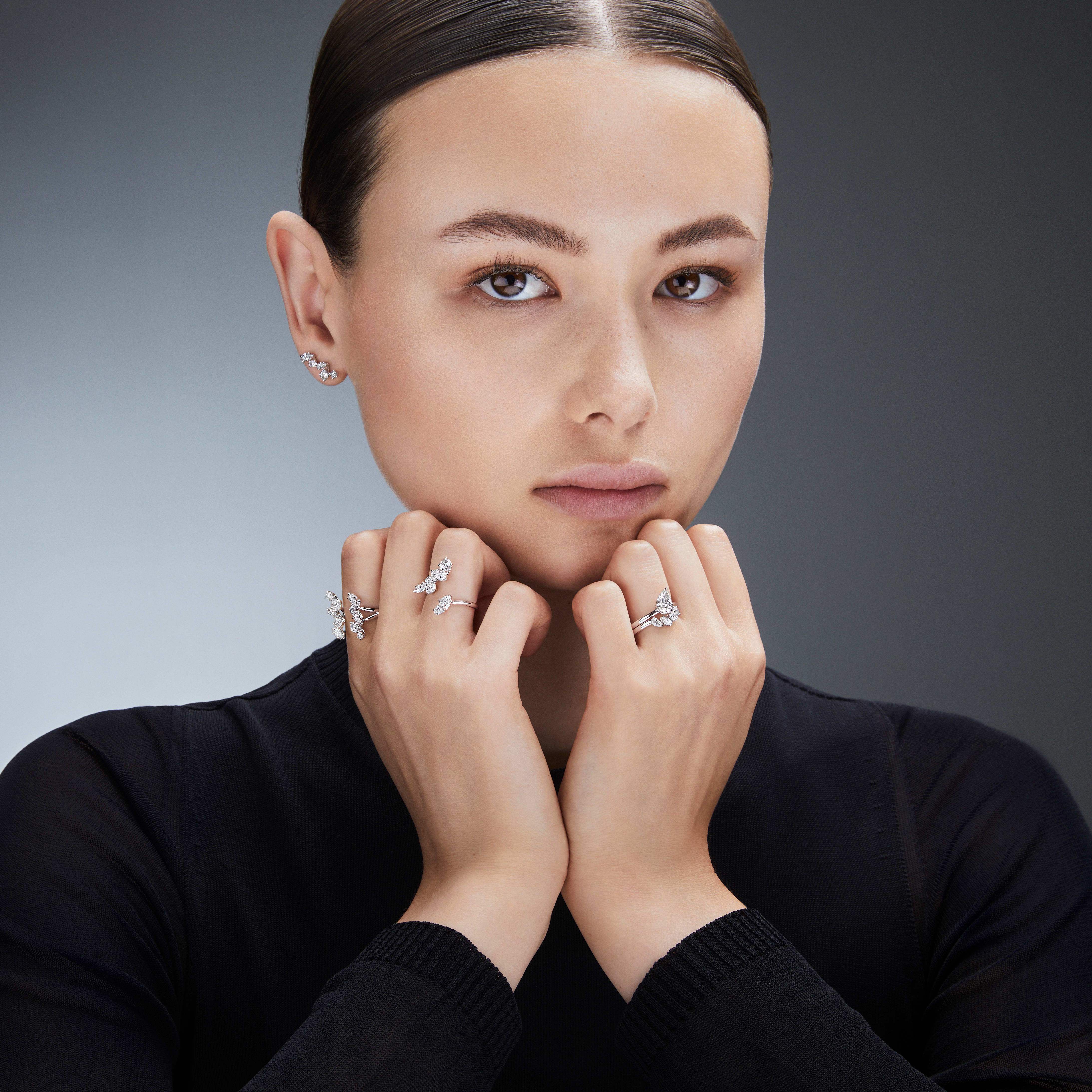 swarovski خاتم مفتوح galaxy، أحجار ألماس مُصنعة في المختبر بإجمالي 1 25 قيراط، ذهب أبيض عيار 18