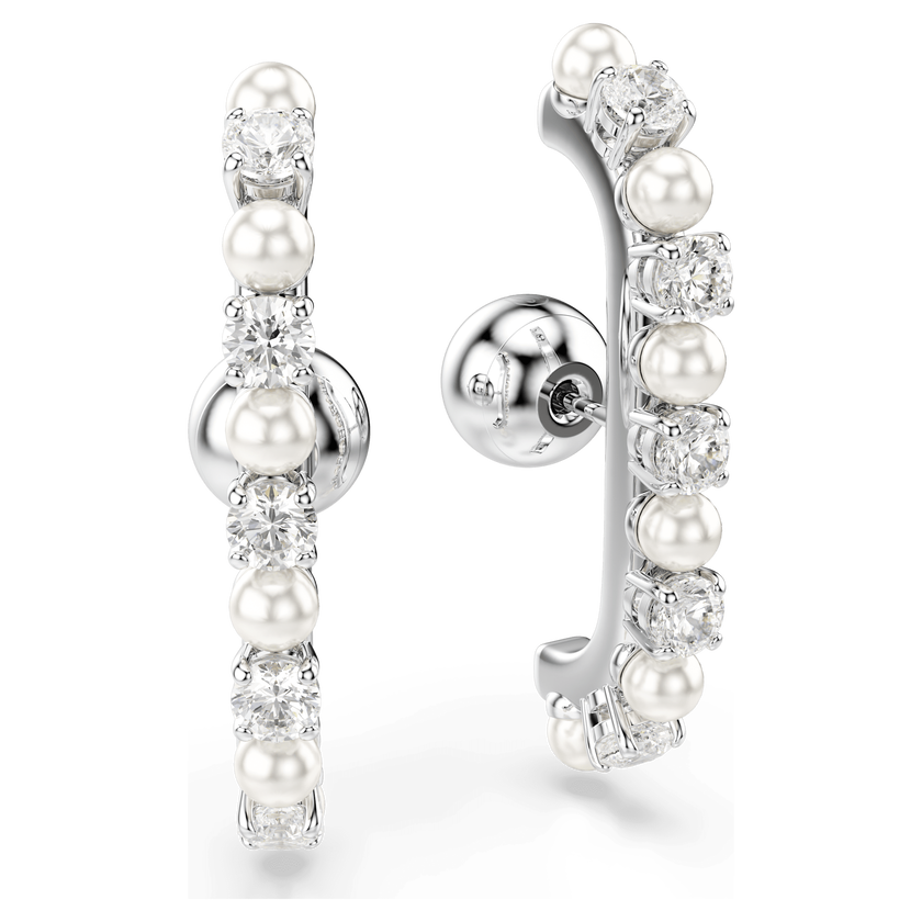 swarovski حلية للأذن matrix، طقم  3 قطع ، لآلئ كريستال، قطع مستدير، لون أبيض، طلاء روديوم