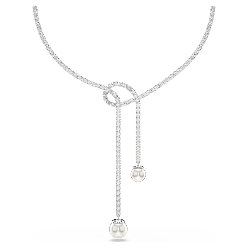 swarovski عقد matrix على شكل حرف y، لؤلؤة كريستال، قطع مستدير، لون أبيض، طلاء روديوم