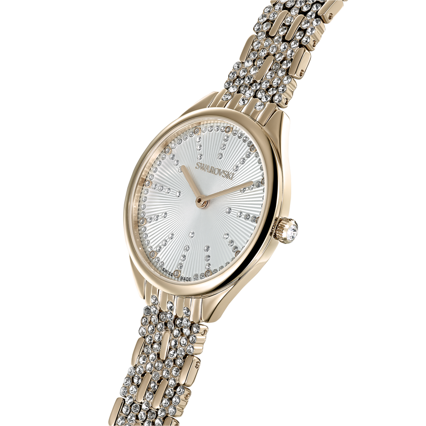 swarovski ساعة attract، صناعة سويسرية، سوار معدني، لون ذهبي، لمسة نهائية بلون شامبين ذهبي