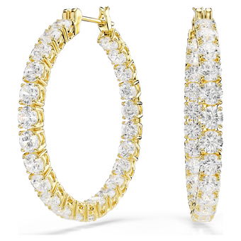 swarovski أقراط حلقية matrix، قطع مستدير، لون أبيض، طلاء باللون الذهبي