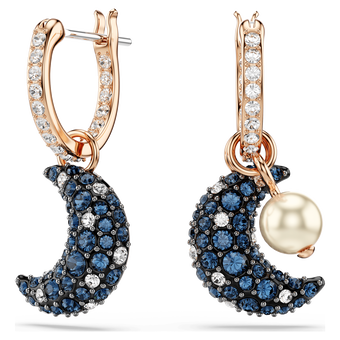 swarovski أقراط متدلية sublima، لؤلؤ كريستال، تصميم غير متماثل، على شكل هلال، ألوان متعددة، طلاء بلون ذهبي وردي