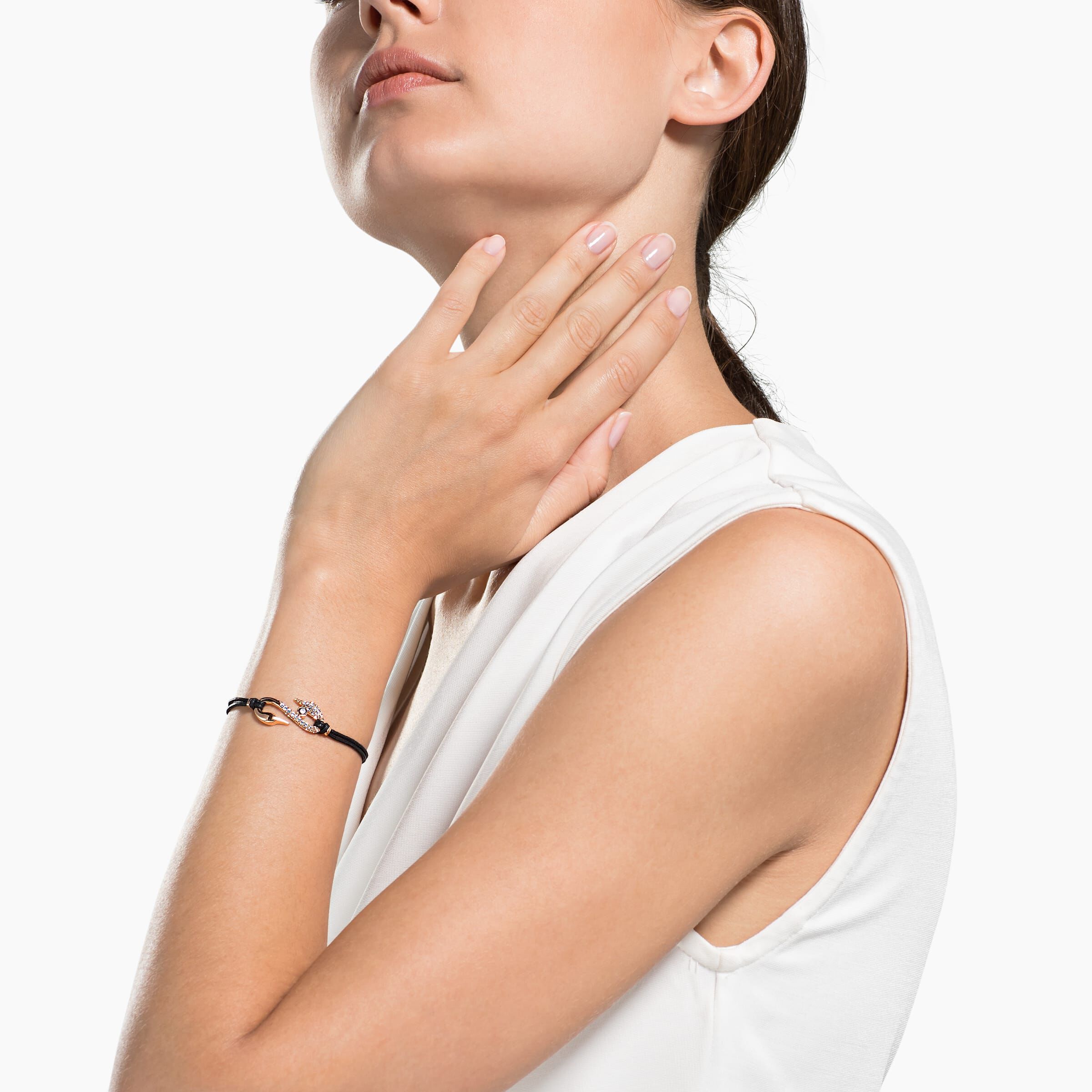 swarovski سوار مجموعة سواروفسكي power صنارة صيد ، أسود ، مطلي باللون الذهبي الوردي