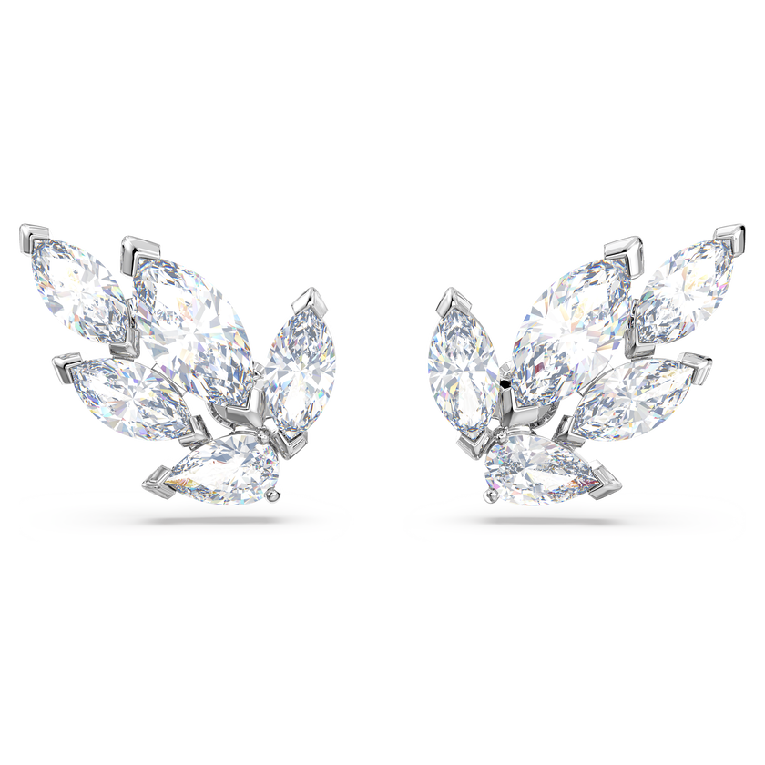 swarovski أقراط دبوسية louison، على شكل ورقة شجر، لون أبيض، طلاء روديوم