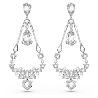 swarovski أقراط بمشبك mesmera، قطع متنوع، على شكل ثريا، طويلة، لون أبيض، طلاء روديوم