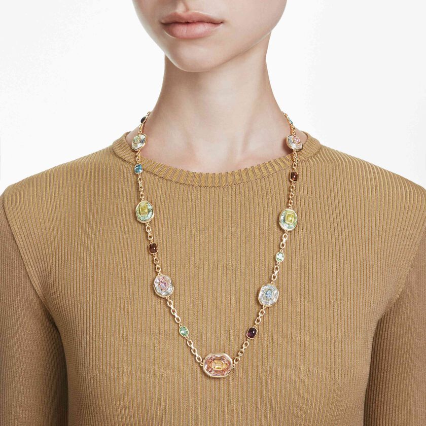 swarovski سلسلة chroma، قطع مُثَمَّن، ألوان متعددة، طلاء باللون الذهبي