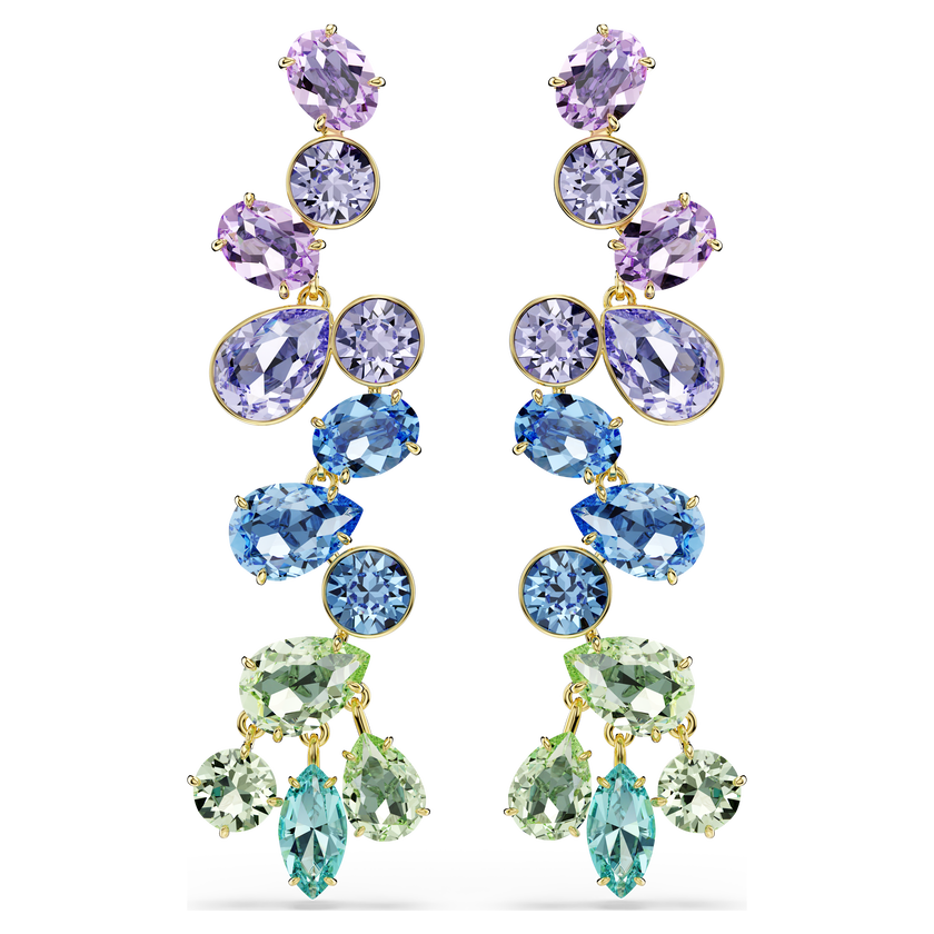 swarovski أقراط متدلية gema، قطع متنوع، تصميم كالثريا، طويلة، ألوان متعددة، طلاء باللون الذهبي