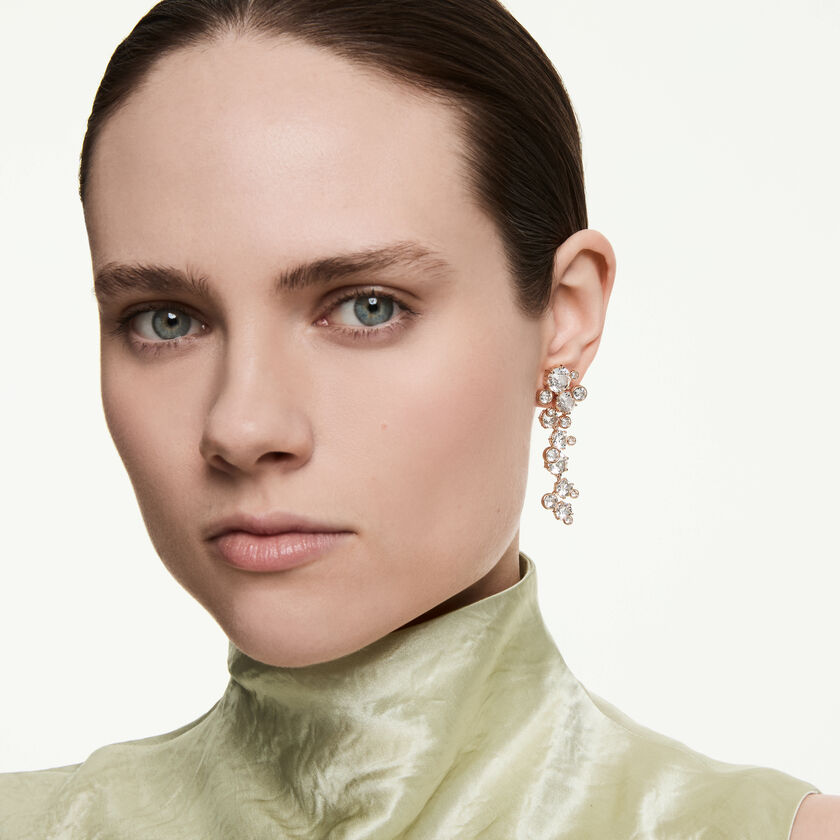 swarovski أقراط constella، قطع مُستدير، لون أبيض، لمسة نهائية من الذهب الوردي عيار 18 قيراط