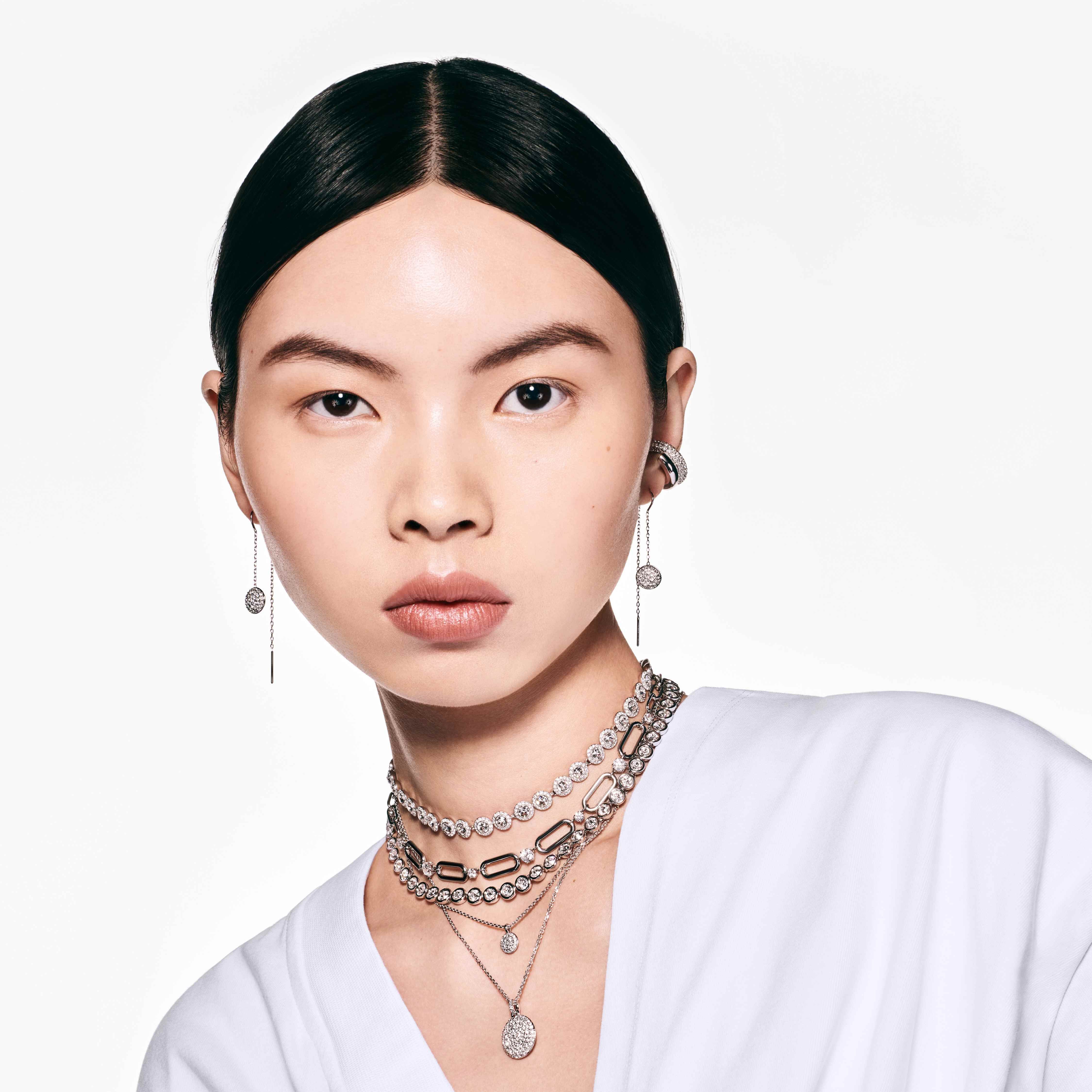 swarovski أقراط متدلية sublima، لون أبيض، طلاء روديوم