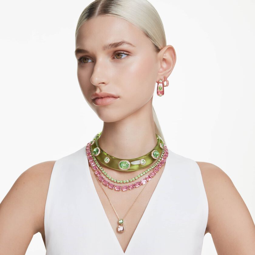 swarovski قلادة chroma، قطع على شكل وسادة، ألوان متعددة، طلاء باللون الذهبي