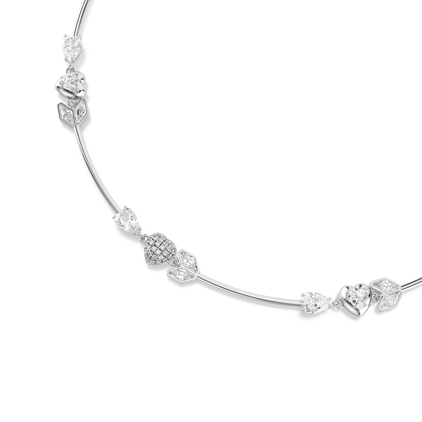 swarovski عقد idyllia، شكل قلب وسهم، لون أبيض، طلاء روديوم