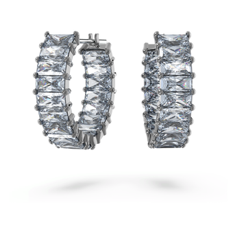 swarovski أقراط matrix حلقية، قطع باغيت، لون رمادي، طلاء روديوم