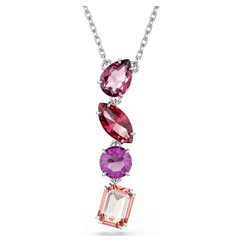 swarovski gema pendant  mixed cuts  pink  rhodium plated