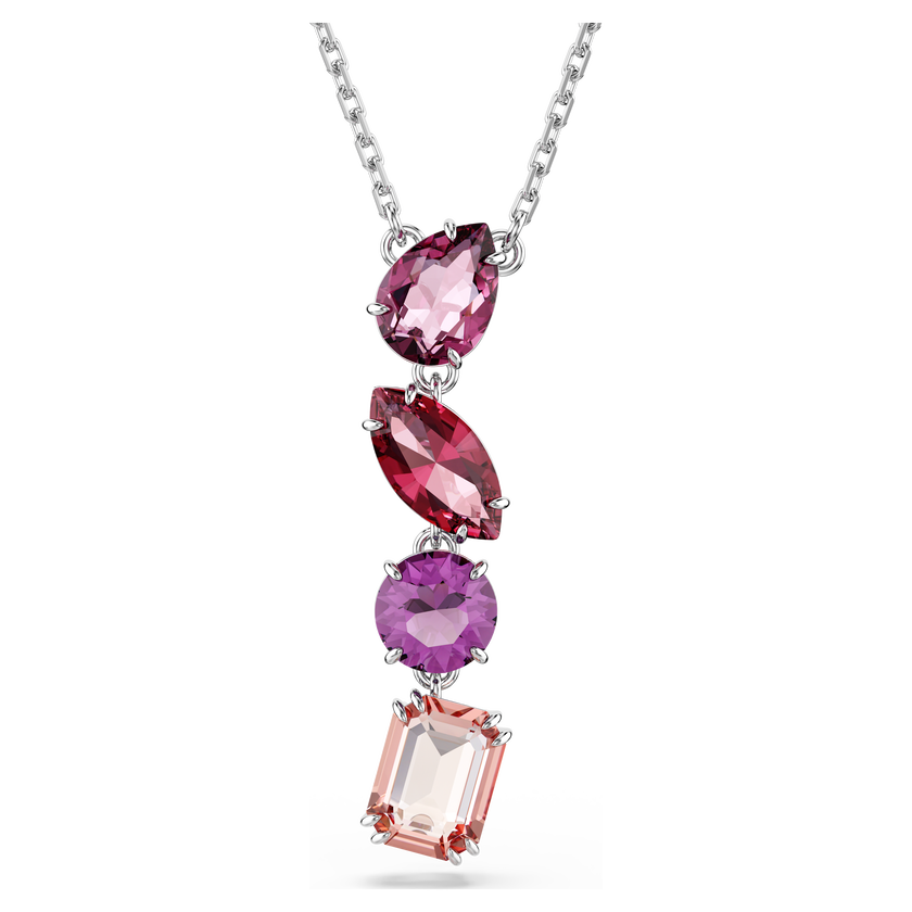 swarovski gema pendant  mixed cuts  pink  rhodium plated