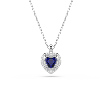 swarovski قلادة one، قطع على شكل قلب، أحجار كريستال صغيرة متراصة، شكل قلب، لون أزرق، طلاء روديوم