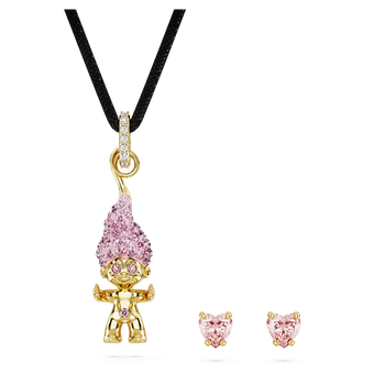 swarovski طقم good luck trolls، قزم، لون وردي، طلاء باللون الذهبي