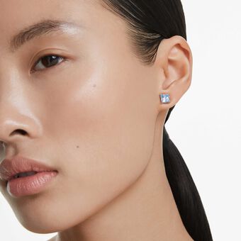 swarovski أقراط دبوسية matrix، قطع مربع، لون أزرق، طلاء روديوم