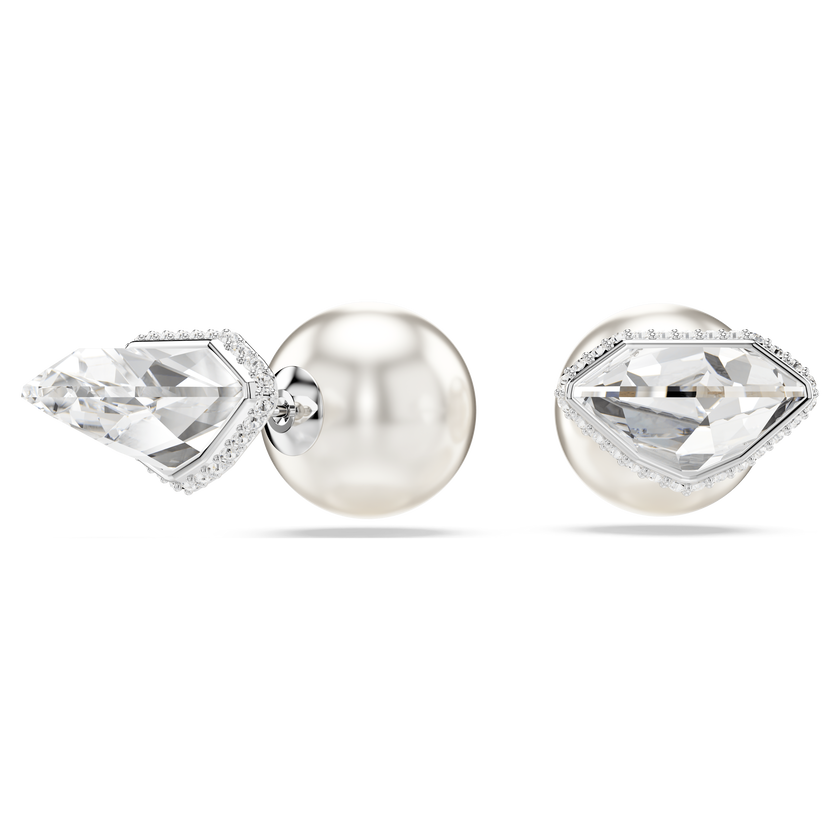 swarovski أقراط دبوسية lucent، أحجار كريستال صغيرة متراصة، شكل كرة، لون أبيض، طلاء روديوم