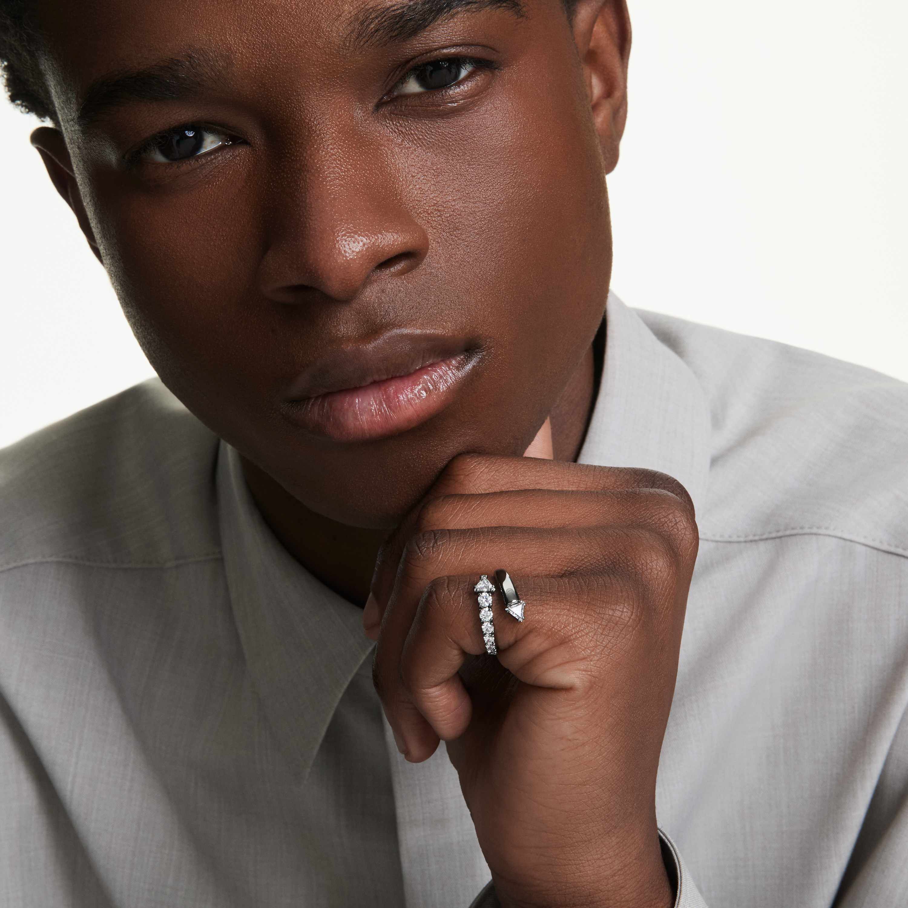 swarovski خاتم مفتوح sublima، قطع متنوع، لون أبيض، طلاء روثينيوم