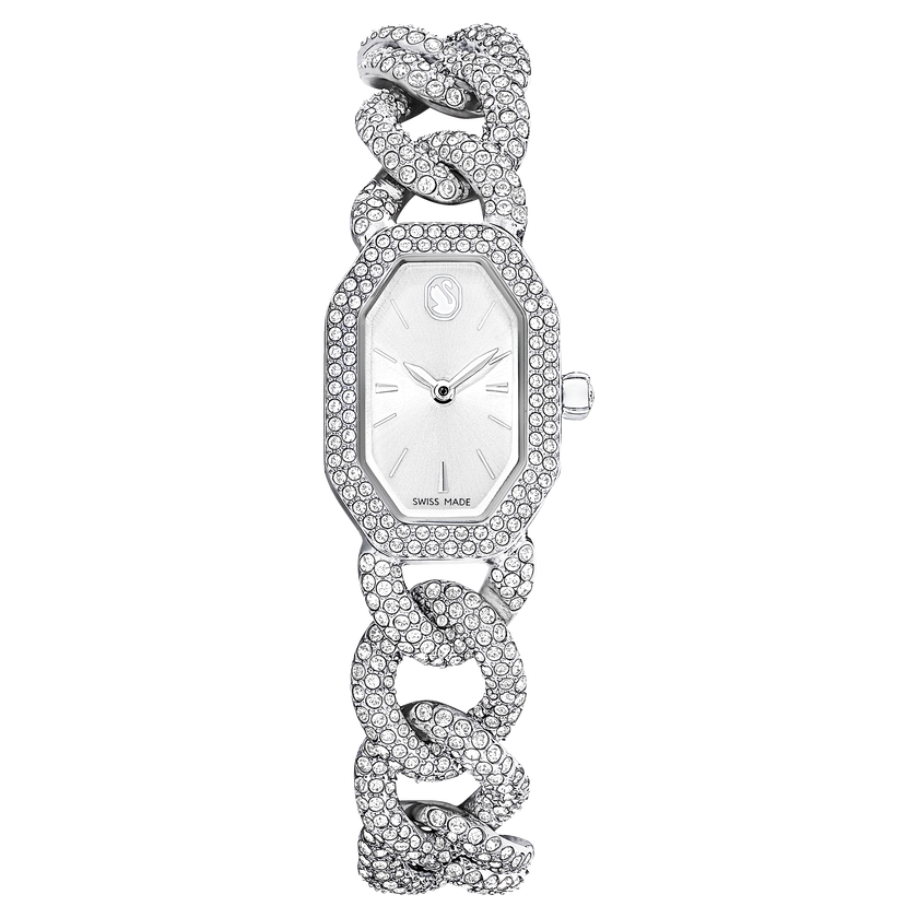 swarovski ساعة يد dextera chain، صناعة سويسرية، سوار كريستال، لون فضي، إستانلس ستيل